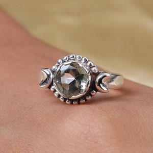 Green Amethyst Ring, 925 Sterling Silver Ring, Round Shaped Ring, Gemstone Ring, Crystal Ring, Boho Ring, Promise Ring, Engagement Ring