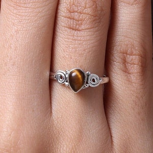 Tiger Eye Ring, 925 Sterling Silver Ring, Pear Gemstone Ring, Women Silver Ring, Handmade Jewelry Ring, Minimalist Jewelry, Gift for Her