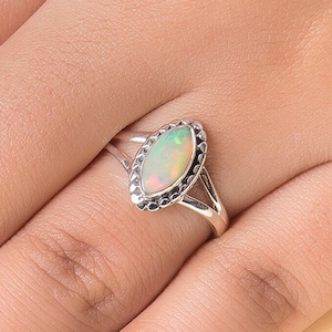 Freier Versand 925 Silber gestempelt Opal Ring für Frauen, Feueropal Kristall Ring, Cabochon Ring, Marquise Form Opal Ring, Hochzeitsvorschlag Ring