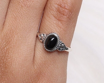 Black Onyx Ring, 925 Sterling Silver Ring, Oval Crystal Ring, Handmade Ring, December Birthstone, Minimalist Jewelry, Wedding Gift For Women