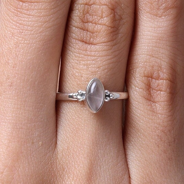 Anello al quarzo rosa, anello in argento massiccio 925, anello a forma di marquise, anello di pietra di nascita di gennaio, gioielli in argento minimalista, anello di tutti i giorni