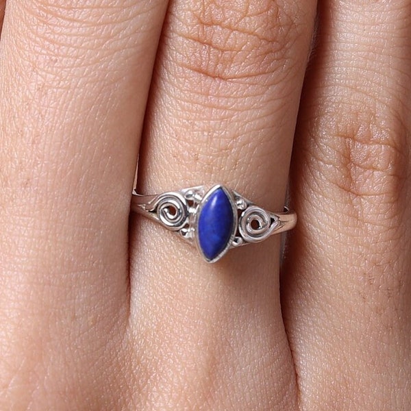 Bague Lapis Lazuli, bague en argent sterling 925, bague de pierres précieuses marquise, bague de bijoux faits à la main, bague minimaliste, cadeau d'anniversaire pour la mère