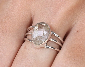 Bague en diamant Herkimer naturel, bague en argent sterling 925, bague de déclaration, bague boho, bague faite à la main, bague en cristal, bague pour femmes, cadeau pour elle