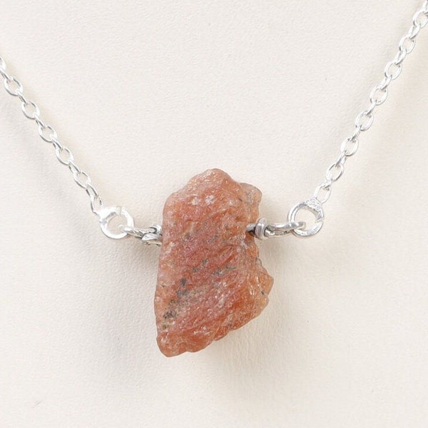 Raw Sunstone Pendant, 925 Sterling Silver Necklace, Handmade Pendant, Rough Crystal Jewelry, Pendant With Chain, Charismas Gift For Her