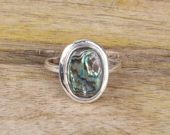 Abalone Shell Ring, 925 Sterling Silver Ring, Oval Shaped Ring, Gemstone Silver Ring, Handmade Jewelry Ring, Women Ring, Minimalist Ring