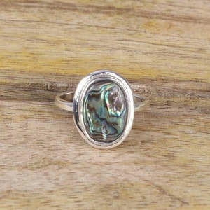Abalone Shell Ring, 925 Sterling Silver Ring, Oval Shaped Ring, Gemstone Silver Ring, Handmade Jewelry Ring, Women Ring, Minimalist Ring