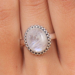 Rainbow Moonstone Ring, 925 Sterling Silver Ring, Boho Handmade Ring, Statement Ring, June Birthstone Ring, Oval Shaped Ring, Gift For Her