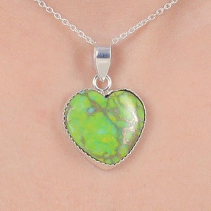 Green Copper Turquoise Pendant, 925 Sterling Silver Pendant, Heart Shape Pendant, Handmade Jewelry , Boho Pendant, Gemstone Pendant