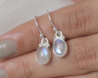 Rainbow Moonstone Earrings, 925 Sterling Silver Earrings, June Birthstone Earrings, Dangle Drop Earrings, Bohemian Jewelry, Gift for Her