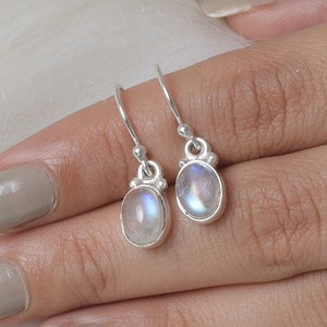 Rainbow Moonstone Earrings, 925 Sterling Silver Earrings, June Birthstone Earrings, Dangle Drop Earrings, Bohemian Jewelry, Gift for Her