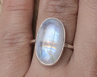 Rainbow Moonstone Ring, 925 Solid Sterling Silver Ring, Oval Ring, Rainbow Fire Ring, Handmade Ring, Statement Ring, Moonstone Jewellery