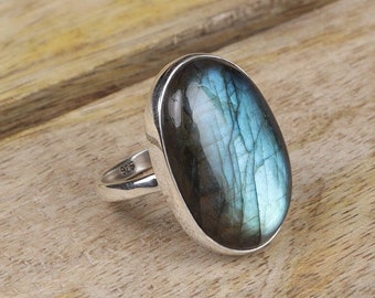 Labradorite Ring, 925 Solid Sterling Silver Ring, Oval Gemstone Ring, Statement Jewelry, Handmade Ring, Boho Ring, All Ring Size Available