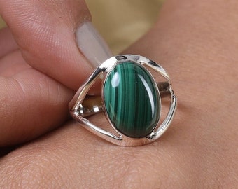 Bague en malachite, bague en argent sterling 925, bague en pierre double, bague de promesse, bague de fiançailles, bague en pierre précieuse malachite, bague en malachite naturelle