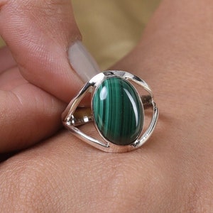 Malachite Ring, 925 Sterling Silver Ring, Double Stone Ring, Promise Ring, Engagement Ring, Malachite Gemstone Ring, Natural Malachite Ring