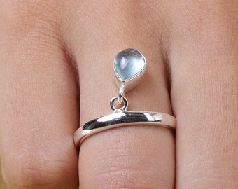 Aquamarine Ring, 925 Sterling Silver Ring, March Birthstone Ring, Charm Ring, Blue Gemstone Ring, Ring for Women, Boho Ring, Handmade Ring