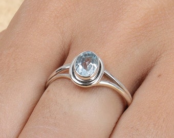 Aquamarine Ring, 925 Sterling Silver Ring, Blue Gemstone Ring, March Birthstone Ring, Engagement Ring Promise Ring, Women Ring, Gift for Her