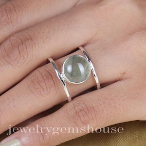 Prehnite Ring, 925 Sterling Silver Ring, Round Gemstone Ring, Double Band Ring, Bohemian Ring, Handmade Jewelry, Birthday Gift for Sister