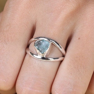 Raw Aquamarine Ring, 925 Sterling Silver Ring, March Birthstone Ring, Rough Gemstone Ring, Boho Handmade Jewelry, Women Ring, Gift for Her