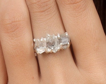 Natural Herkimer Diamond Ring, 925 Sterling Silver Ring, Rough Gemstone Ring, Engagement Ring, Promise Ring, Handmade Ring, Raw Crystal Ring