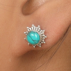 Natural Turquoise Stud, 925 Sterling Silver Studs, Round Stone Stud Earring, Boho Handmade Earring, Stone Sourced from Arizona