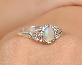 Ethiopian Opal Ring, 925 Sterling Silver Ring, Boho Ring, Oval Opal Ring, Opal Gemstone Ring, October Birthstone Ring, Opal Engagement Ring