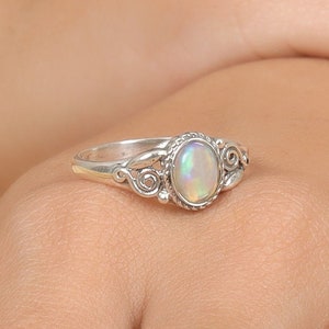 Ethiopian Opal Ring, 925 Sterling Silver Ring, Boho Ring, Oval Opal Ring, Opal Gemstone Ring, October Birthstone Ring, Opal Engagement Ring