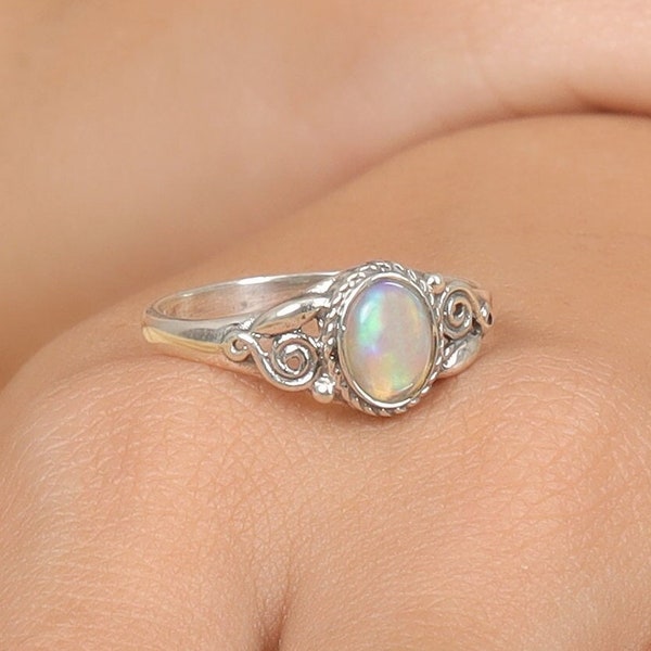 Ethiopian Opal Ring, 925 Sterling Silver Ring, Boho Ring, Oval Opal Ring, Opal Gemstone Ring, October Birthstone Ring, Opal Engagement Ring