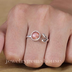 Sunstone Ring, 925 Sterling Silver Ring, Round Gemstone Ring, Leaf Sunstone Ring, Minimalist Jewelry, Boho Ring, Handmade Ring, Gift for Her