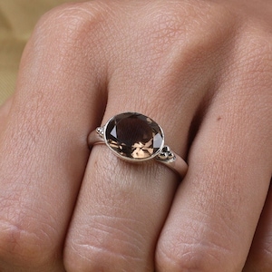 Smoky Quartz Ring, 925 Sterling Silver Ring, Oval Ring, Handmade Ring, Women Ring, Gift for Her, Statement Ring, Gemstone Ring, Boho Ring