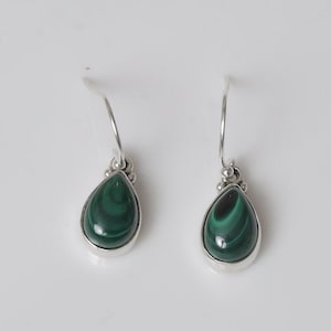 Malachite Earrings, 925 Sterling Silver Earrings, Green Gemstone Earrings, Minimalist Jewelry, Dangle Drop Earrings, Earrings For Women