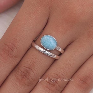 Larimar Ring, 925 Sterling Silver Ring, Oval Gemstone Ring, Adjustable Ring, Handmade Jewelry Ring, Women Silver Ring, Birthday Gift for Her