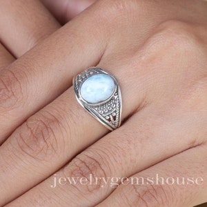 Natural Larimar Ring, 925 Sterling Silver Ring, Dominican Larimar Ring, Oval Gemstone Ring, Healing Crystal Ring, Handmade Jewelry Ring