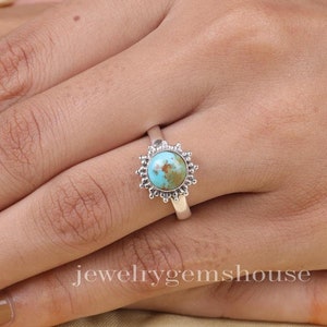 Arizona Turquoise Ring, 925 Sterling Silver Ring, Round Stone Ring, Boho Ring, Crystal Gemstone Ring, Women Silver Ring, Handmade Jewellery