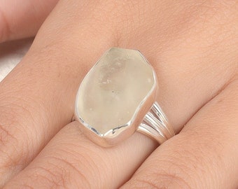 Libyan Desert Glass Ring, Natural Crystal Ring, 925 Sterling Silver Ring, Raw Libyan Glass Ring, Silver Ring for Women, Handmade Ring