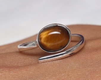 Tiger Eye Ring, 925 Sterling Silver Ring, Oval Gemstone Ring, Adjustable Ring, Women Silver Ring, Handmade Jewelry, Best Friend Gift Ring