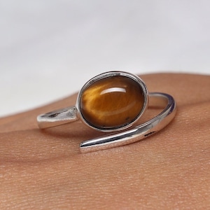 Tiger Eye Ring, 925 Sterling Silver Ring, Oval Gemstone Ring, Adjustable Ring, Women Silver Ring, Handmade Jewelry, Best Friend Gift Ring