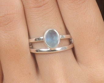 Anillo de aguamarina natural, anillo de plata de ley 925, anillo hecho a mano, anillo bohemio, anillo de piedra preciosa ovalada, anillo con piedra de nacimiento de marzo, regalo para ella