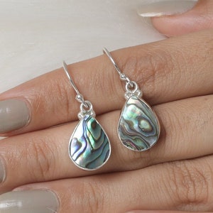 Abalone Shell Earrings, 925 Sterling Silver Earrings, Pear Gemstone Earrings, Elegant Jewelry, Dangle Drop Earrings, Wedding Gift For Her