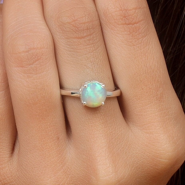 Ethiopian Opal Ring, Solid 925 Sterling Silver Ring, Women Ring, Dainty Ring, Minimalist Ring, Stacking Ring, Promise Ring, Engagement Ring