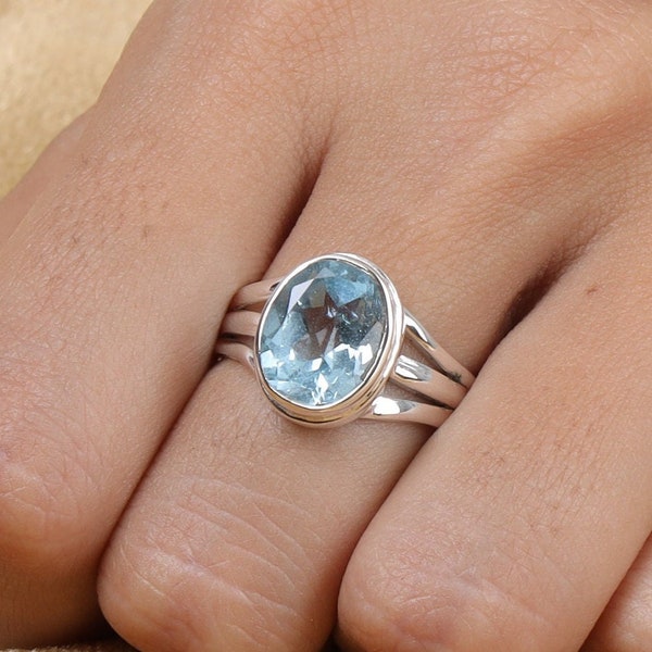 Aquamarine Ring, Sterling Silver Ring, Oval Aquamarine Ring, Handmade Ring, Boho Ring, March Birthstone, 925 Silver Ring, Statement Ring