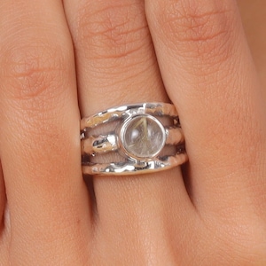 Golden Rutile Ring, 925 Sterling Silver Ring, Hammered Ring, Statement Ring, Handmade Ring, Gemstone Ring, Golden Rutilated Quartz Ring