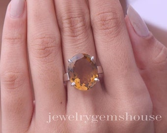 Citrine Ring, 925 Sterling Silver Ring, Oval Gemstone Ring, November Birthstone Ring, Halloween Jewelry, Handmade Ring, Personalized Gift