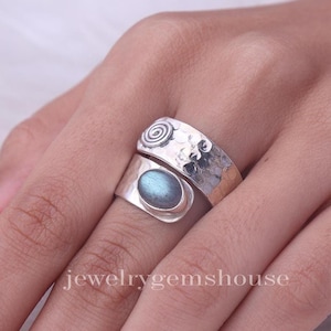 Labradorite Ring, 925 Sterling Silver Ring, Blue Fire Gemstone Ring, Handmade Ring, Women Silver Jewelry, Hippie Ring, Anniversary Gift