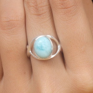 Larimar Ring, 925 Sterling Silver Ring, Handmade Ring, Boho Ring, Oval Ring, Women Ring, 925 Silver Ring, Silver Larimar Ring