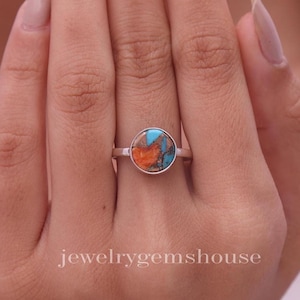 Oyster Turquoise Ring, 925 Solid Sterling Silver Ring, Round Shape Ring, Natural Gemstone Ring, Handmade Jewelry, Birthday Gift for Her