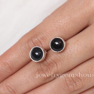 Black Onyx Stud Earrings, 925 Sterling Silver, Natural Gemstone, Women Handmade Jewelry,  Minimalist Stud Earring, Stone Sourced from Brazil