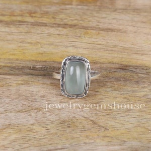 Natural Aquamarine Ring, 925 Sterling Silver Ring, March Birthstone Ring, Rectangular Shaped Ring, Gemstone Silver Jewelry, Handmade Ring
