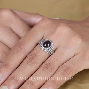 Garnet Ring, 925 Sterling Silver Ring, January Birthstone Ring, Oval Gemstone Ring, Women Silver Ring, Handmade Jewelry Ring, Gift for Her