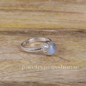 Rainbow Moonstone Ring, 925 Solid Sterling Silver Ring, Round Gemstone Ring, Minimalist Silver Jewelry, Boho Handmade Ring, Every Day Ring
