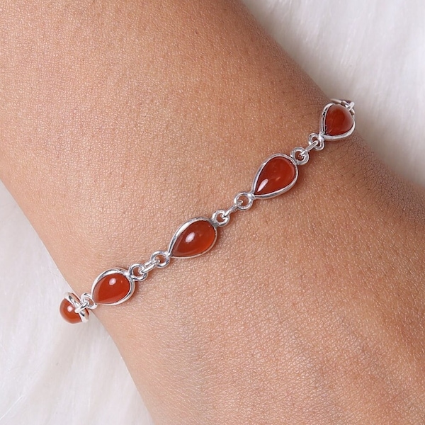 Natural Carnelian Bracelet, 925 Sterling Silver Bracelet, Handmade Bracelet, Women Silver Jewelry, Cabochon Bracelet, Wedding Gift For Women